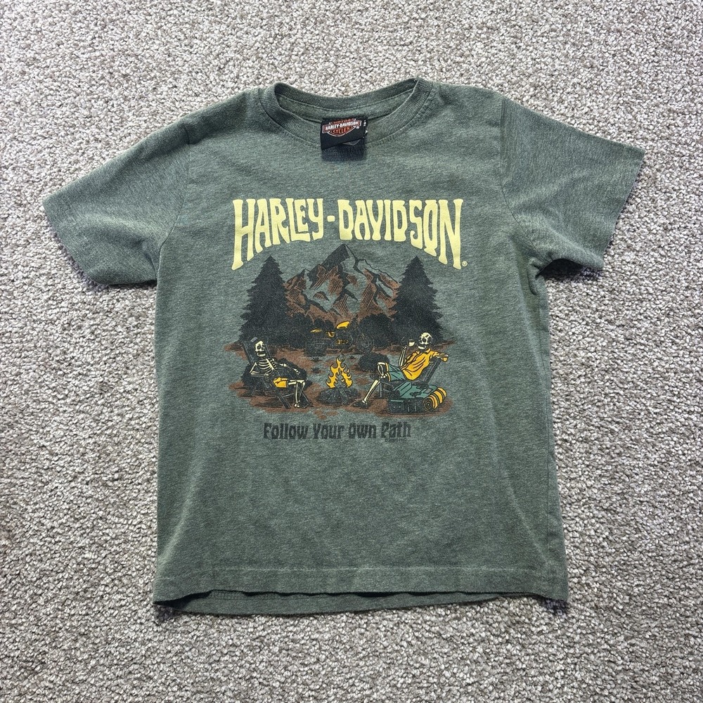 Harley-Davidson Shirt Youth 5/6 Green Short Sleeve Follow Your Own Path Tee
